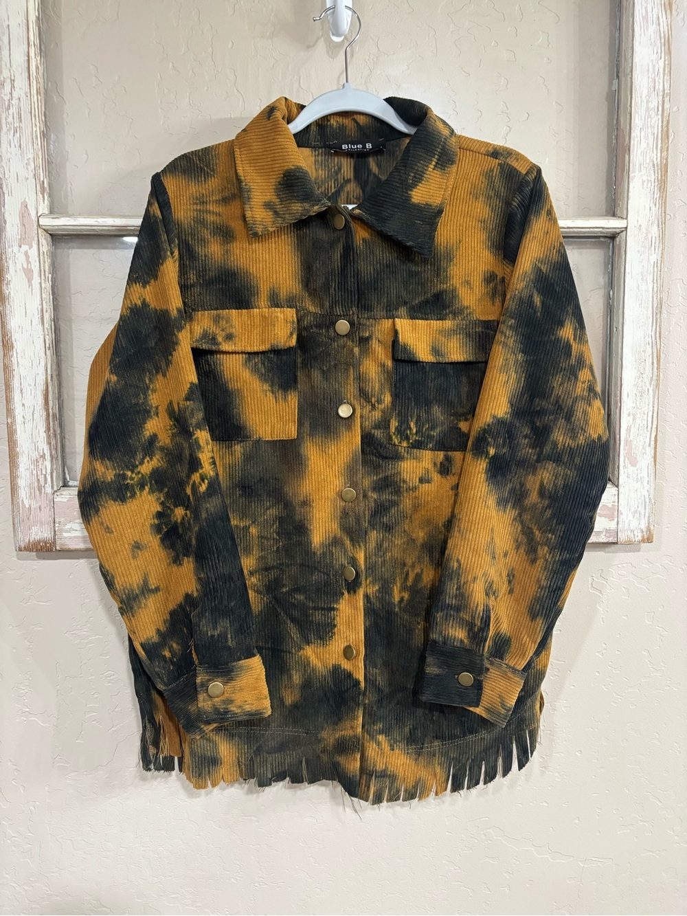 Women’s western Tie-Dye Corduroy Jean Jacket - Yellow & Black - Picture 2 of 4